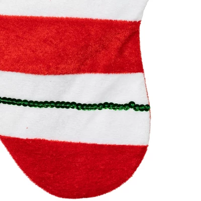 Northlight 18" Green And Red Velvet Sequin Stripe Stocking - Image 4