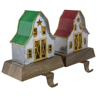 Northlight Set Of 2 LED Lighted Galvanized Barn Christmas Stocking Holders 5.5" - Image 2
