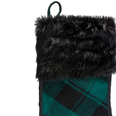 Northlight 19" Green And Black Plaid Christmas Stocking With Faux Fur - Image 3