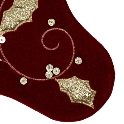 Northlight 20.5-Inch Velvet Gold And Maroon Etched Cuff Christmas Stocking - Image 4