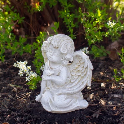 Northlight 6" Ivory Sitting Angel With Bird Outdoor Garden Statue