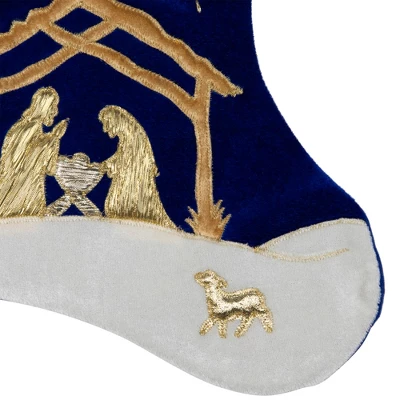Northlight 20.5" Blue And Gold Nativity Scene Christmas Stocking With Gold Cuff - Image 4