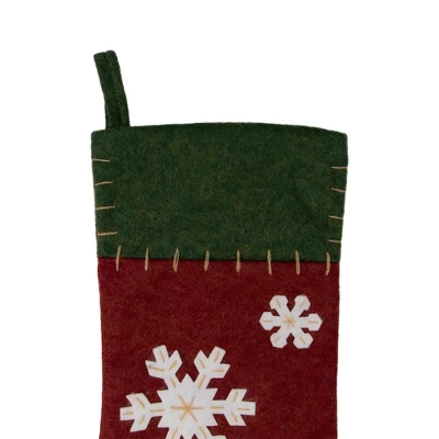 Northlight 20" Green And Red Snowflake Christmas Stocking With Blanket Stitching - Image 5