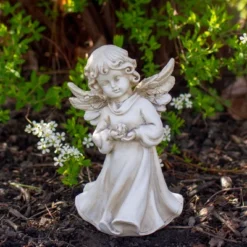 Northlight 6.5" Angel Girl Holding Flower Outdoor Garden Statue