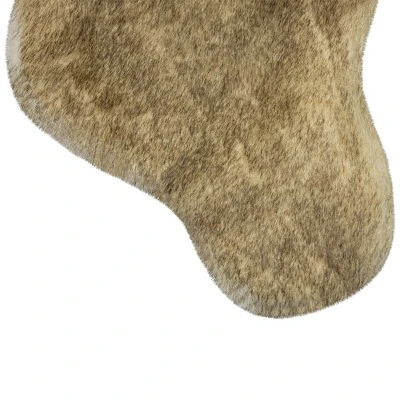 Northlight Faux Fur Christmas Stocking With Pom Poms - 20.5" - Beige And Brown - Image 3