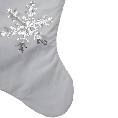 Northlight 20" White Christmas Stocking With Silver Sequin Snowflake - Image 2