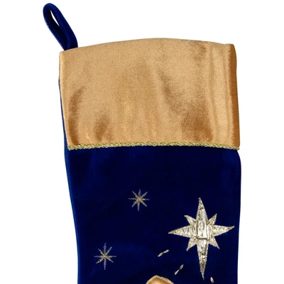 Northlight 20.5" Blue And Gold Nativity Scene Christmas Stocking With Gold Cuff - Image 2