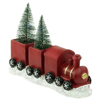 Northlight LED Lighted Frosted Trees In Train Christmas Decoration - 12" - Red And Gold - Image 3