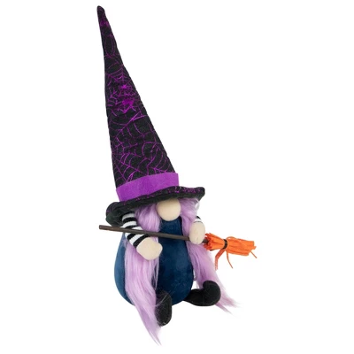 Northlight 14" Black And Purple Witch Gnome With Broom Indoor Halloween Figure - Image 2
