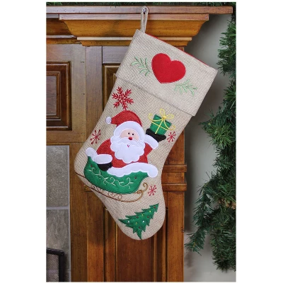 Northlight 19" Red And Green Santa Claus In Sleigh Embroidered Christmas Stocking