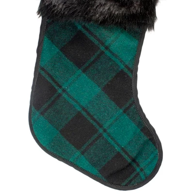 Northlight 19" Green And Black Plaid Christmas Stocking With Faux Fur - Image 2