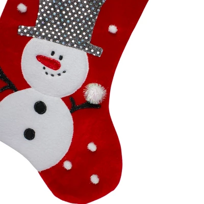 Northlight 20.5" Red And White Snowman Embroidered Christmas Stocking With Sequined Cuff - Image 2