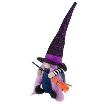 Northlight 14" Black And Purple Witch Gnome With Broom Indoor Halloween Figure - Image 3