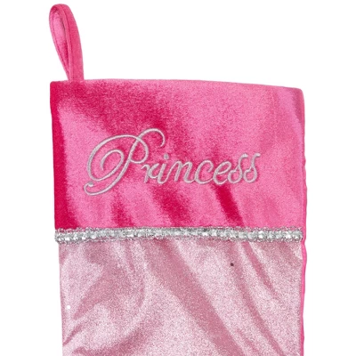 Northlight 21" Pink And Silver Glittered Princess Christmas Stocking With Cuff - Image 2
