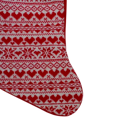 Northlight 19" Red And White Hearts With Snowflakes Knit Christmas Stocking Faux Fur Cuff - Image 2