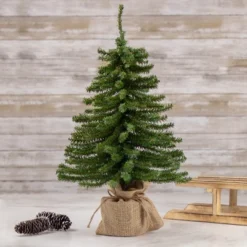 Northlight 1.5 FT Potted Downswept Mini Village Pine Medium Artificial Christmas Tree, Unlit