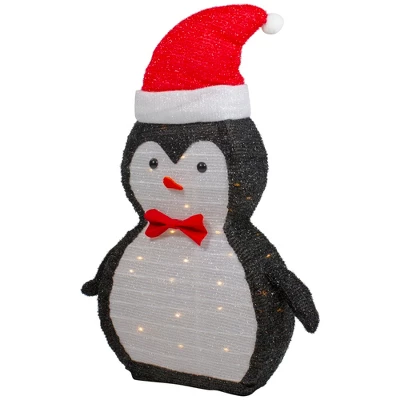 Northlight 28" LED Lighted Tinsel Penguin In Santa Hat Outdoor Christmas Decoration - Image 4