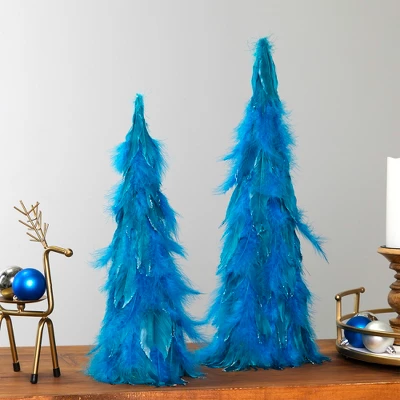 Northlight Two-Tone Layered Glitter Feather Cone Tree Christmas Decoration - 19.5" - Turquoise - Image 2