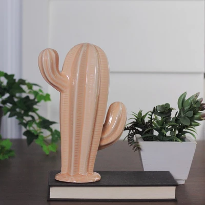 Northlight 9" Ceramic Cactus Striped Table Top Decoration - Peach - Image 2