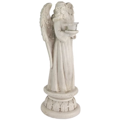 Northlight 22.5" Standing Religious Angel With Bird Bath Votive Candle Holder Outdoor Patio Garden Statue - Gray - Image 3