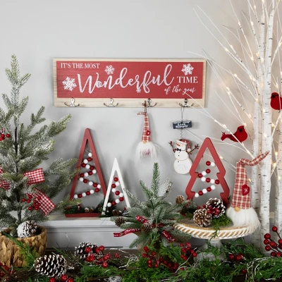 Northlight Set Of 3 Red And White Beaded Christmas Trees Wooden Table Decorations 0.98 FT - Image 2