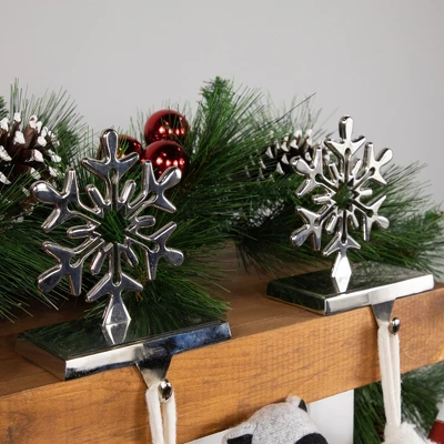 Northlight Set Of 2 Solid Silver Snowflake Cutout Christmas Metal Stocking Holders 6.5"