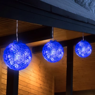 Northlight 6" LED Hanging Crystal Sphere Ball Outdoor Decoration - Blue - Image 2