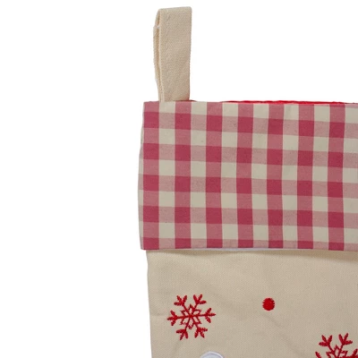 Northlight 16.5" Red And Ivory Embroidered Santa Claus Christmas Stocking With Gingham Cuff - Image 3