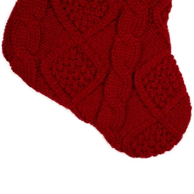 Northlight Cable Knit With Faux Fur Cuff Christmas Stocking - 20.5" - Red And White - Image 3