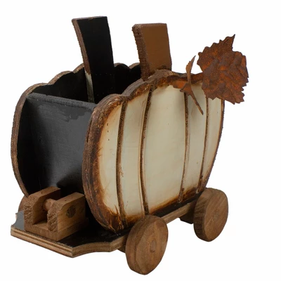 Northlight 10.5" Fall Harvest Wooden Pumpkin Cart Tabletop Decoration - Image 2