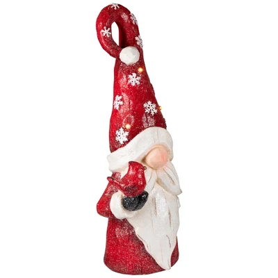 Northlight Gnome In Lighted Hat Holding Cardinal Christmas Decoration - 20" - LED Warm White Lights - Image 3