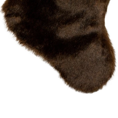 Northlight Mink Faux Fur Christmas Stocking With Pom Poms - 20.5" - Brown - Image 3