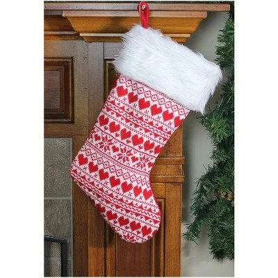 Northlight 19" Red And White Hearts With Snowflakes Knit Christmas Stocking Faux Fur Cuff - Image 3