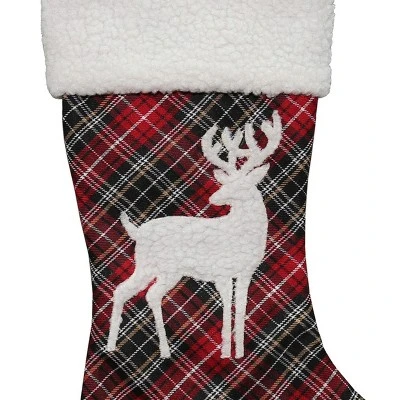 Northlight 20" Black And Red Tartan Reindeer Christmas Stocking With Cuff - Image 2