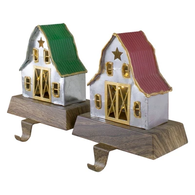 Northlight Set Of 2 LED Lighted Galvanized Barn Christmas Stocking Holders 5.5" - Image 3