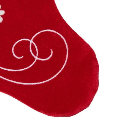 Northlight 20.5-Inch Red And White Velvet With White Snowflake Christmas Stocking - Image 4