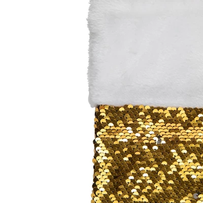Northlight 19" Gold And Silver Sequin Christmas Stocking With White Faux Fur Cuff - Image 3