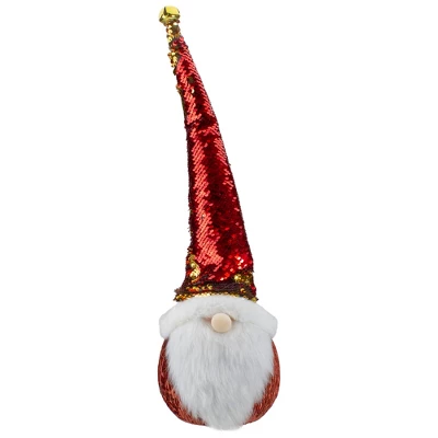 Northlight Santa Gnome Head With Sequined Jingle Bell Hat Christmas Decoration - 20" - Gold And Red - Image 2