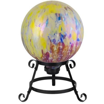 Northlight 10" Yellow And Blue Iridescent Reflective Glass Outdoor Garden Gazing Ball - Image 2