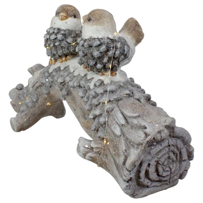 Northlight LED Lighted Rustic Glittered Birds On A Snowy Log Christmas Decoration - 18" - Image 3