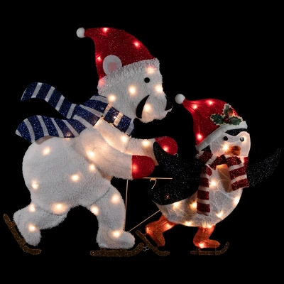 Northlight 41.25" Lighted Ice Skating Polar Bear And Penguin Outdoor Christmas Decoration - Image 6