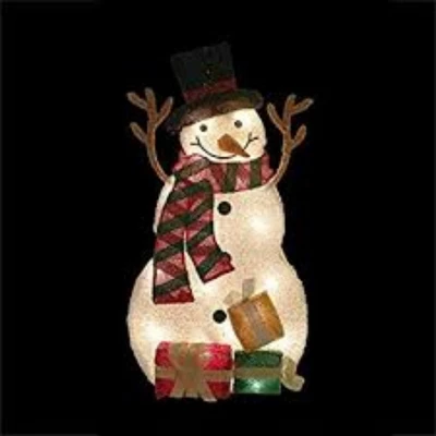 Northlight 31" Pre-Lit White And Black Snowman With Gifts Outdoor Christmas Decor - Image 3