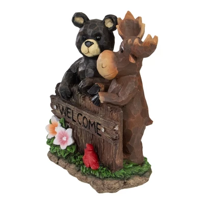Northlight 9.75" Black Bear And Moose "Welcome" Outdoor Garden Statue - Image 2