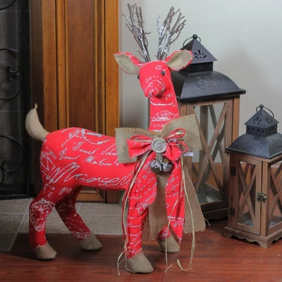 Northlight Reindeer With Burlap Bow Christmas Decoration - 24" - Red And Brown - Image 2
