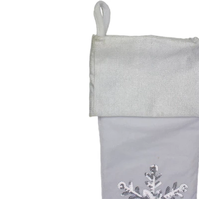 Northlight 20" White Christmas Stocking With Silver Sequin Snowflake - Image 3