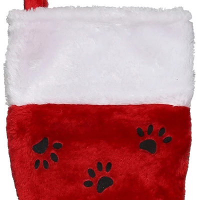 Northlight Traditional Christmas Stocking With Black Paw Prints - 14"- Red And White - Image 2