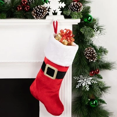 Northlight 20" Red And White Velveteen Santa Claus Belt Buckle Christmas Stocking