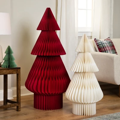 Northlight Tall Foldable Accordion Honeycomb Paper Christmas Tree - 4' - Red - Image 2