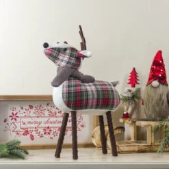 Northlight Standing Plaid Reindeer Christmas Decoration - 13.5" - Red, Green And Brown