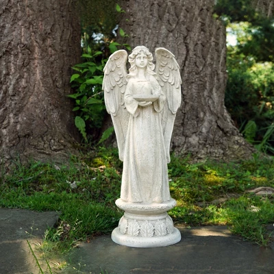Northlight 22.5" Standing Religious Angel With Bird Bath Votive Candle Holder Outdoor Patio Garden Statue - Gray - Image 2